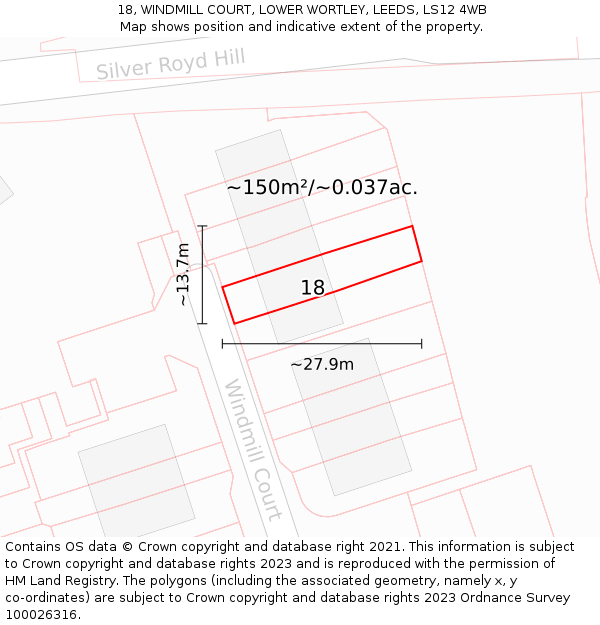 18, WINDMILL COURT, LOWER WORTLEY, LEEDS, LS12 4WB: Plot and title map