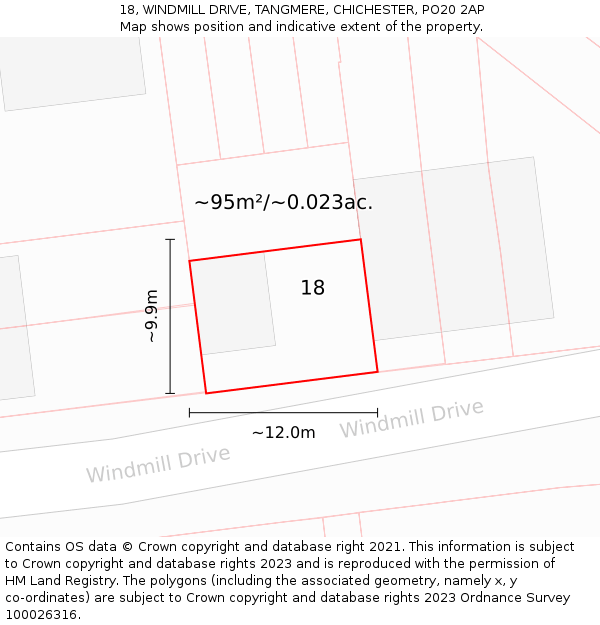 18, WINDMILL DRIVE, TANGMERE, CHICHESTER, PO20 2AP: Plot and title map