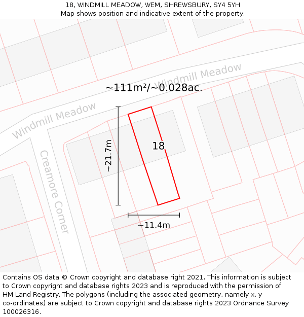 18, WINDMILL MEADOW, WEM, SHREWSBURY, SY4 5YH: Plot and title map