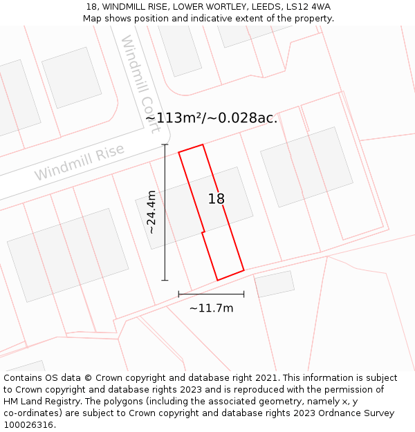 18, WINDMILL RISE, LOWER WORTLEY, LEEDS, LS12 4WA: Plot and title map