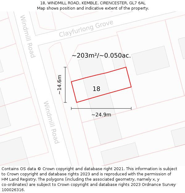 18, WINDMILL ROAD, KEMBLE, CIRENCESTER, GL7 6AL: Plot and title map