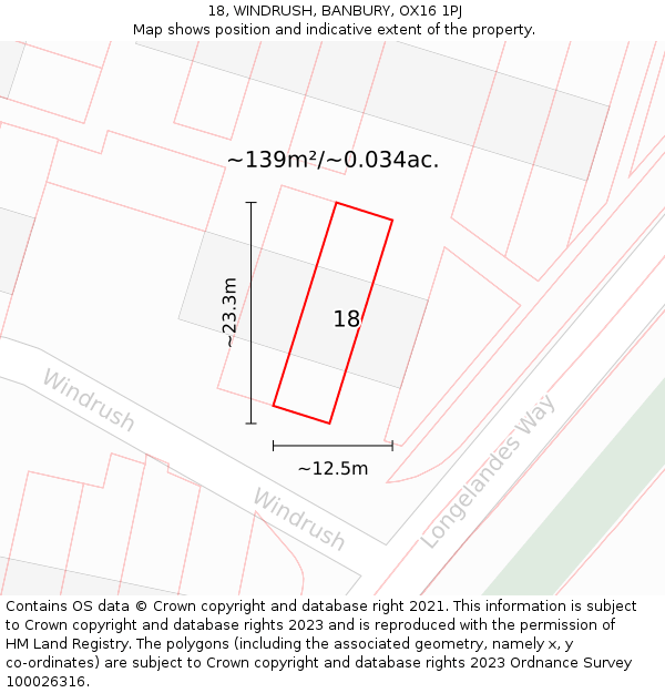 18, WINDRUSH, BANBURY, OX16 1PJ: Plot and title map