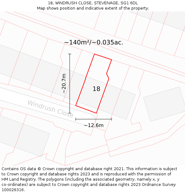 18, WINDRUSH CLOSE, STEVENAGE, SG1 6DL: Plot and title map