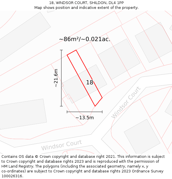 18, WINDSOR COURT, SHILDON, DL4 1PP: Plot and title map
