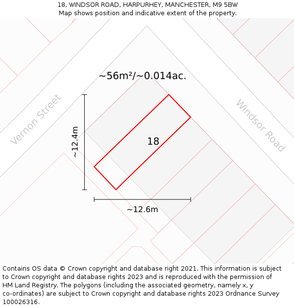 18, WINDSOR ROAD, HARPURHEY, MANCHESTER, M9 5BW: Plot and title map