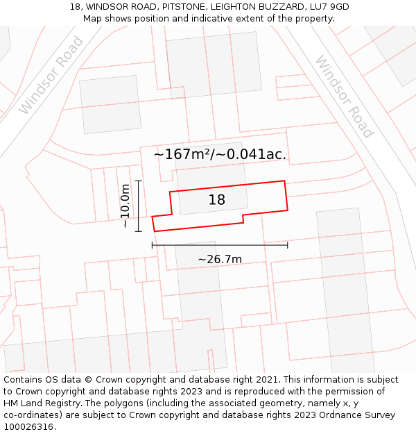 18, WINDSOR ROAD, PITSTONE, LEIGHTON BUZZARD, LU7 9GD: Plot and title map