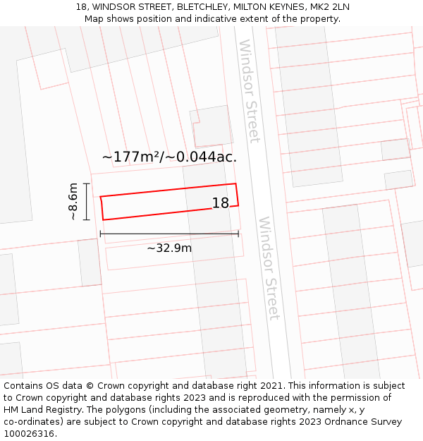 18, WINDSOR STREET, BLETCHLEY, MILTON KEYNES, MK2 2LN: Plot and title map