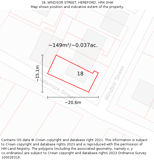 18, WINDSOR STREET, HEREFORD, HR4 0HW: Plot and title map