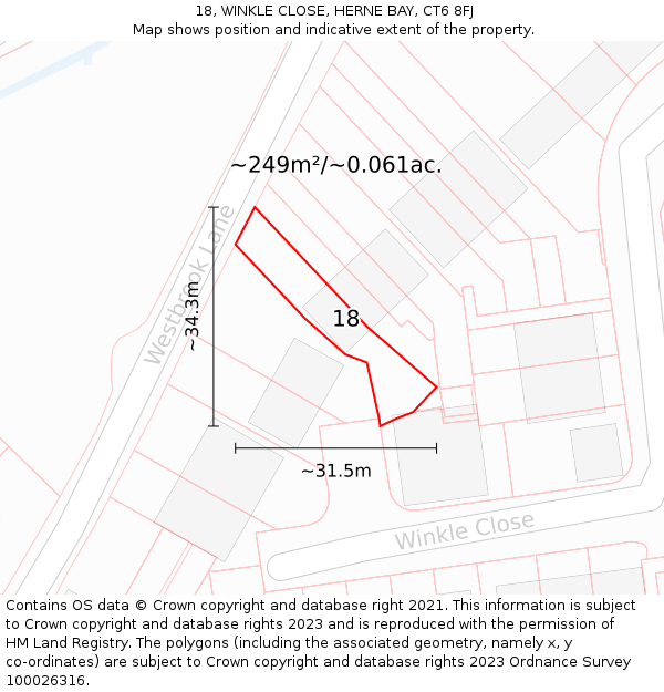 18, WINKLE CLOSE, HERNE BAY, CT6 8FJ: Plot and title map