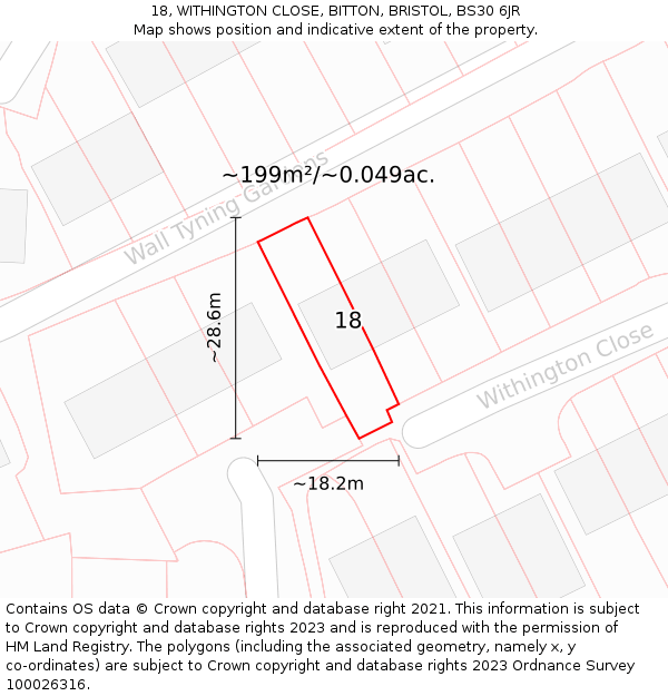 18, WITHINGTON CLOSE, BITTON, BRISTOL, BS30 6JR: Plot and title map