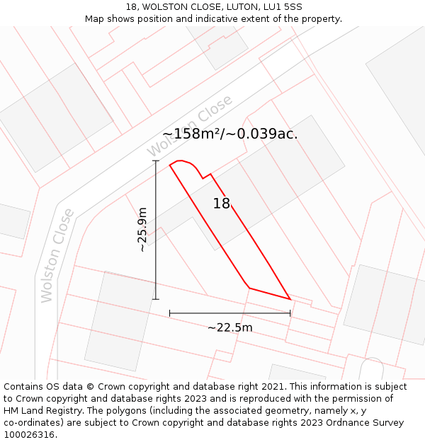 18, WOLSTON CLOSE, LUTON, LU1 5SS: Plot and title map