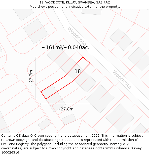 18, WOODCOTE, KILLAY, SWANSEA, SA2 7AZ: Plot and title map