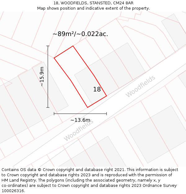 18, WOODFIELDS, STANSTED, CM24 8AR: Plot and title map