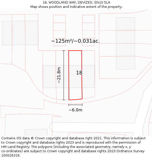 18, WOODLAND WAY, DEVIZES, SN10 5LA: Plot and title map