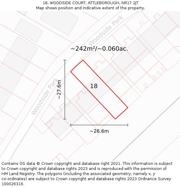 18, WOODSIDE COURT, ATTLEBOROUGH, NR17 2JT: Plot and title map