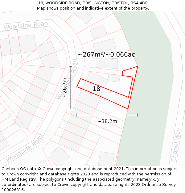 18, WOODSIDE ROAD, BRISLINGTON, BRISTOL, BS4 4DP: Plot and title map
