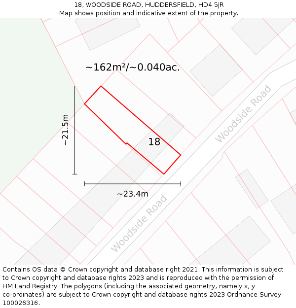 18, WOODSIDE ROAD, HUDDERSFIELD, HD4 5JR: Plot and title map