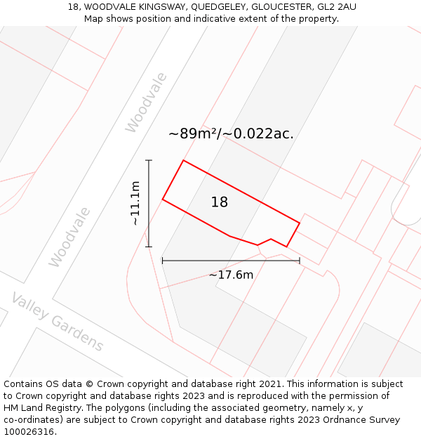 18, WOODVALE KINGSWAY, QUEDGELEY, GLOUCESTER, GL2 2AU: Plot and title map