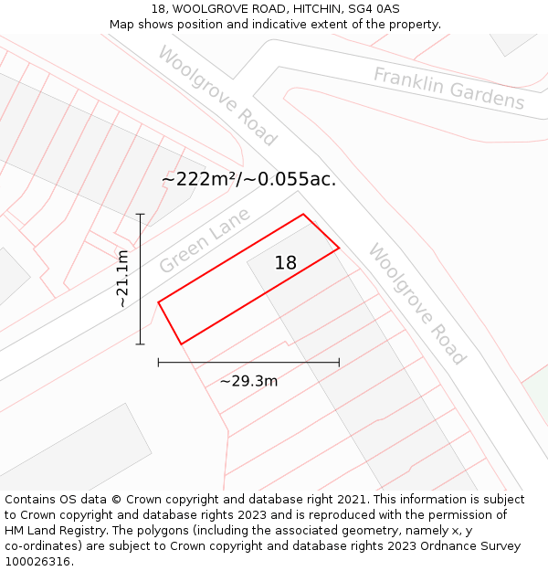 18, WOOLGROVE ROAD, HITCHIN, SG4 0AS: Plot and title map