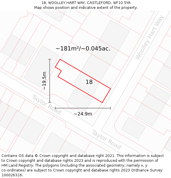 18, WOOLLEY HART WAY, CASTLEFORD, WF10 5YA: Plot and title map