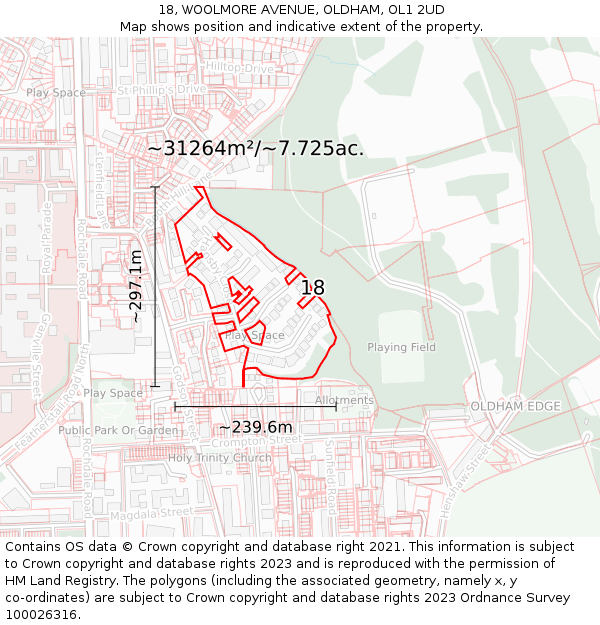 18, WOOLMORE AVENUE, OLDHAM, OL1 2UD: Plot and title map