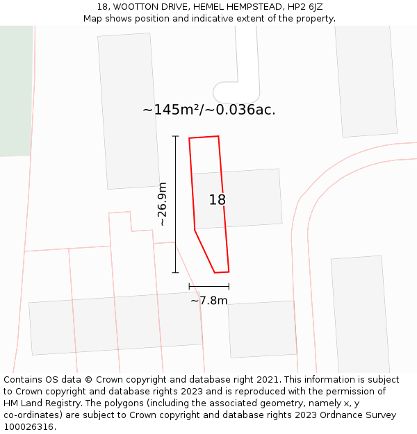 18, WOOTTON DRIVE, HEMEL HEMPSTEAD, HP2 6JZ: Plot and title map