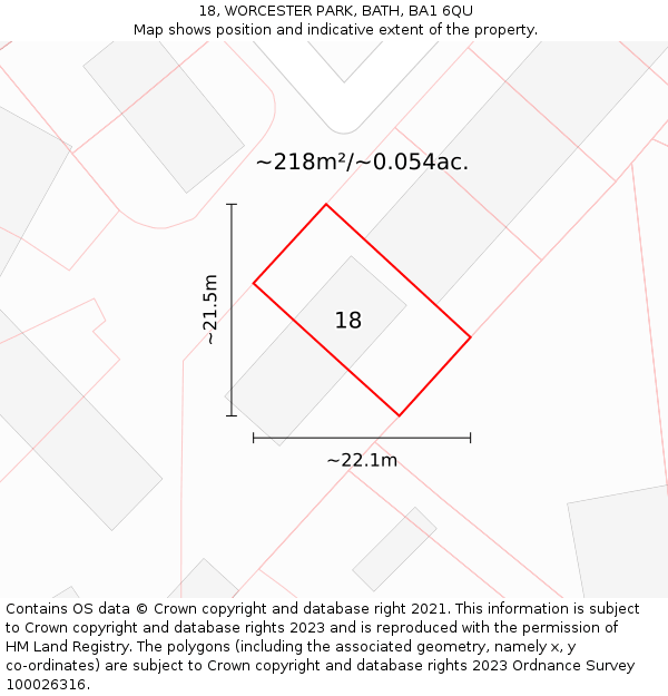 18, WORCESTER PARK, BATH, BA1 6QU: Plot and title map