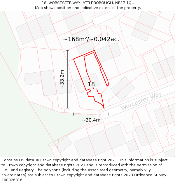 18, WORCESTER WAY, ATTLEBOROUGH, NR17 1QU: Plot and title map
