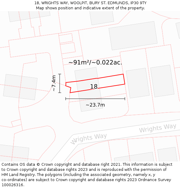 18, WRIGHTS WAY, WOOLPIT, BURY ST. EDMUNDS, IP30 9TY: Plot and title map