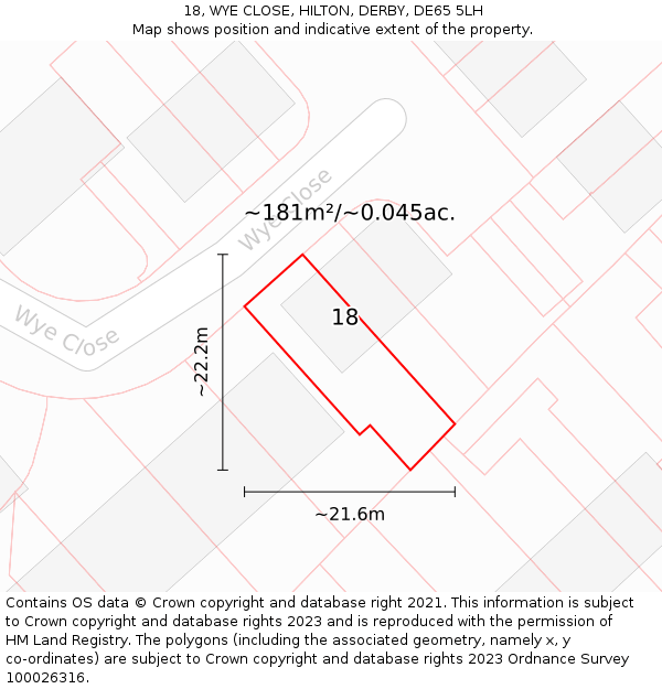 18, WYE CLOSE, HILTON, DERBY, DE65 5LH: Plot and title map