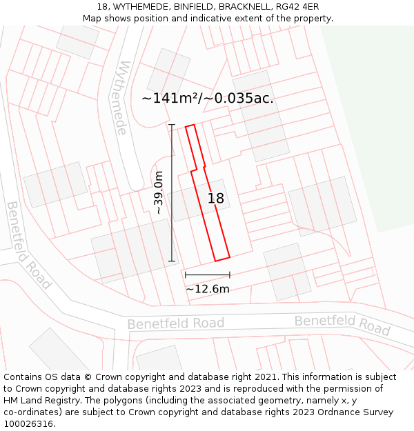 18, WYTHEMEDE, BINFIELD, BRACKNELL, RG42 4ER: Plot and title map