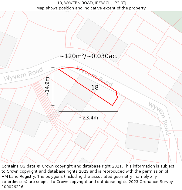 18, WYVERN ROAD, IPSWICH, IP3 9TJ: Plot and title map