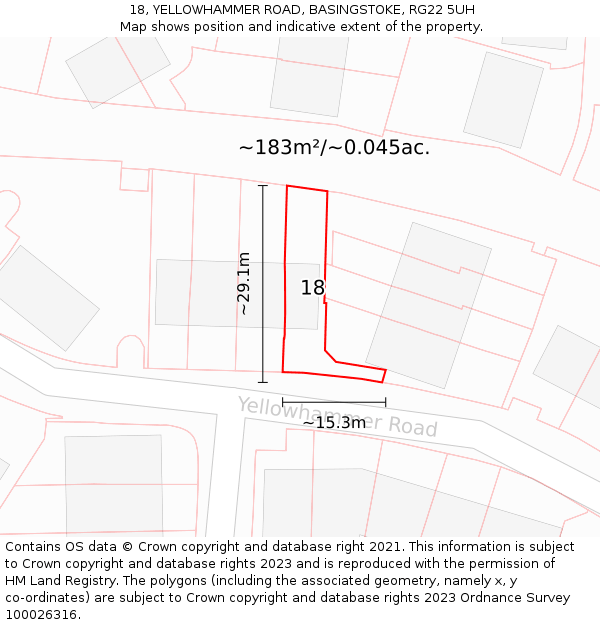 18, YELLOWHAMMER ROAD, BASINGSTOKE, RG22 5UH: Plot and title map
