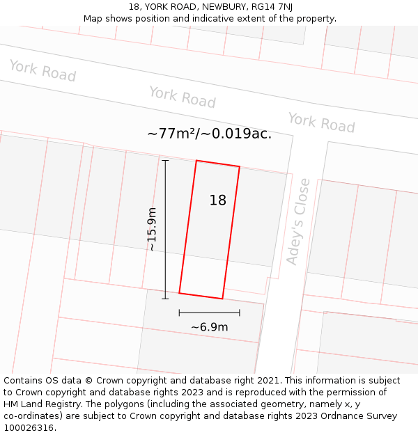 18, YORK ROAD, NEWBURY, RG14 7NJ: Plot and title map