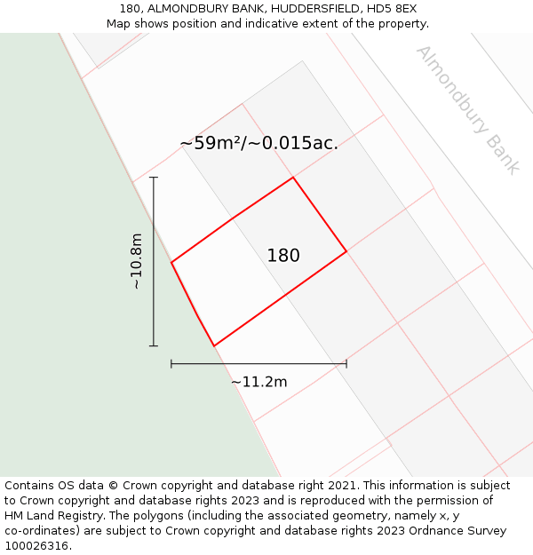 180, ALMONDBURY BANK, HUDDERSFIELD, HD5 8EX: Plot and title map
