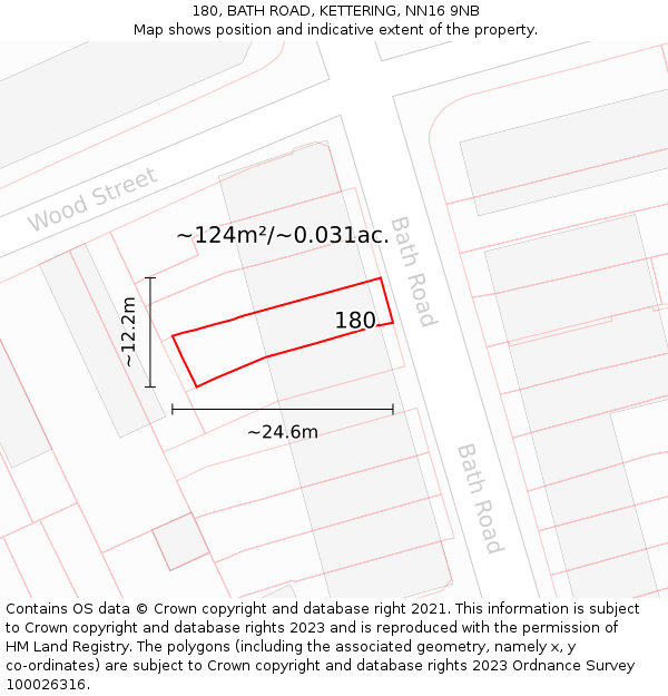 180, BATH ROAD, KETTERING, NN16 9NB: Plot and title map