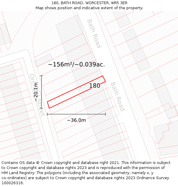 180, BATH ROAD, WORCESTER, WR5 3ER: Plot and title map