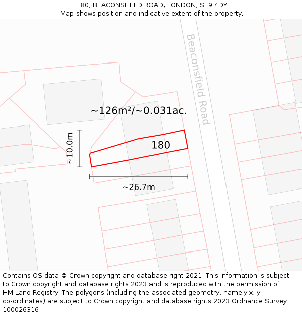 180, BEACONSFIELD ROAD, LONDON, SE9 4DY: Plot and title map