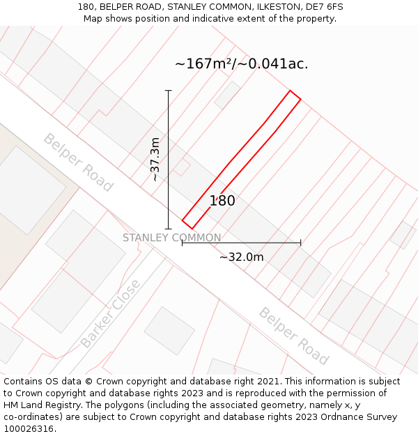 180, BELPER ROAD, STANLEY COMMON, ILKESTON, DE7 6FS: Plot and title map