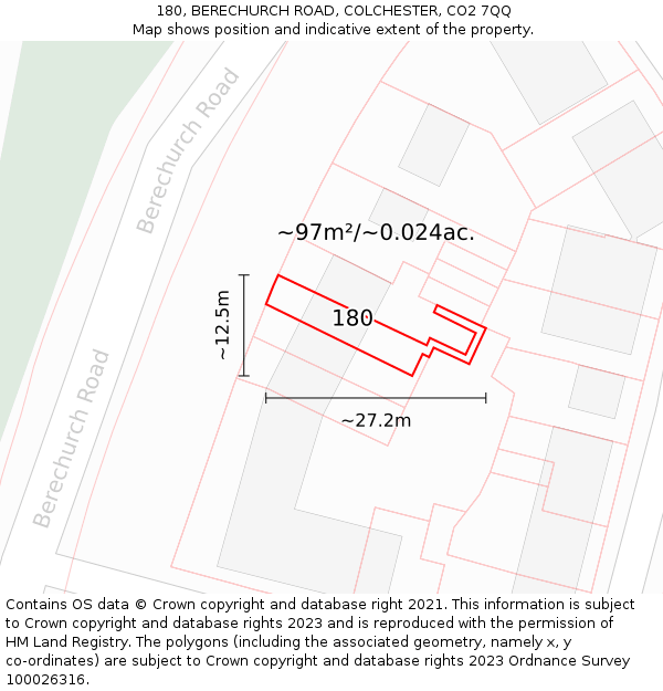 180, BERECHURCH ROAD, COLCHESTER, CO2 7QQ: Plot and title map