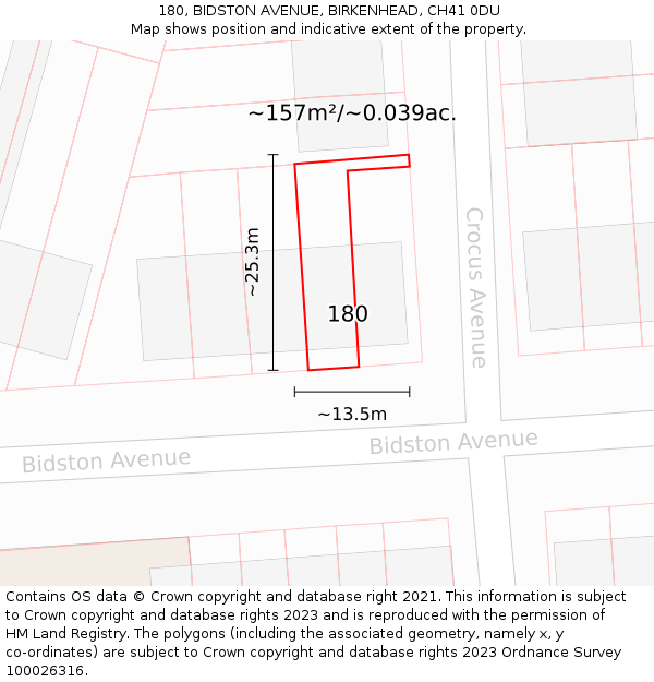 180, BIDSTON AVENUE, BIRKENHEAD, CH41 0DU: Plot and title map