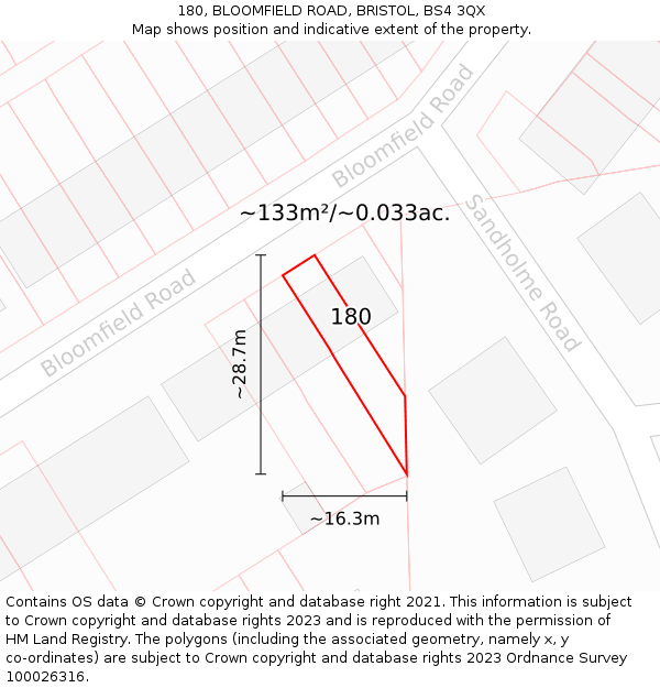 180, BLOOMFIELD ROAD, BRISTOL, BS4 3QX: Plot and title map