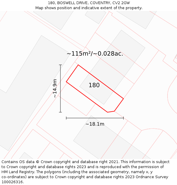 180, BOSWELL DRIVE, COVENTRY, CV2 2GW: Plot and title map