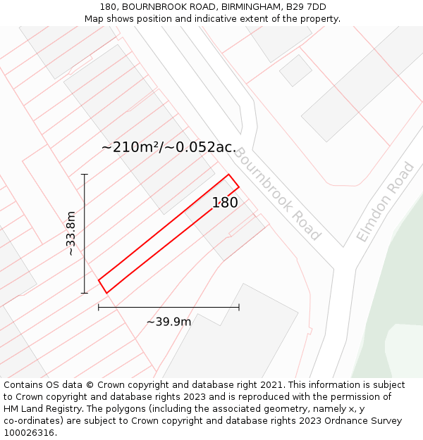 180, BOURNBROOK ROAD, BIRMINGHAM, B29 7DD: Plot and title map