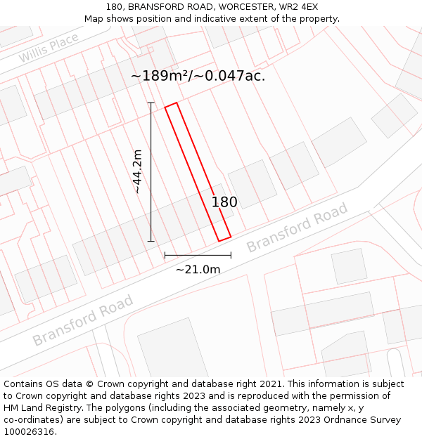 180, BRANSFORD ROAD, WORCESTER, WR2 4EX: Plot and title map