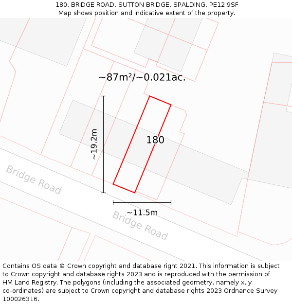 180, BRIDGE ROAD, SUTTON BRIDGE, SPALDING, PE12 9SF: Plot and title map