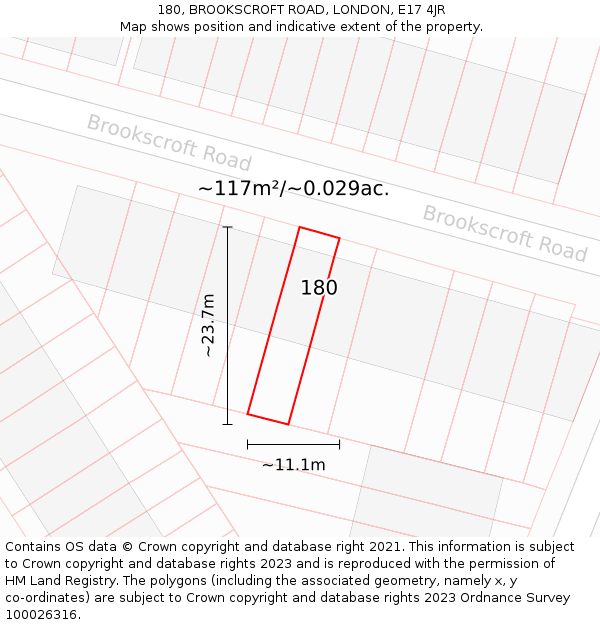 180, BROOKSCROFT ROAD, LONDON, E17 4JR: Plot and title map