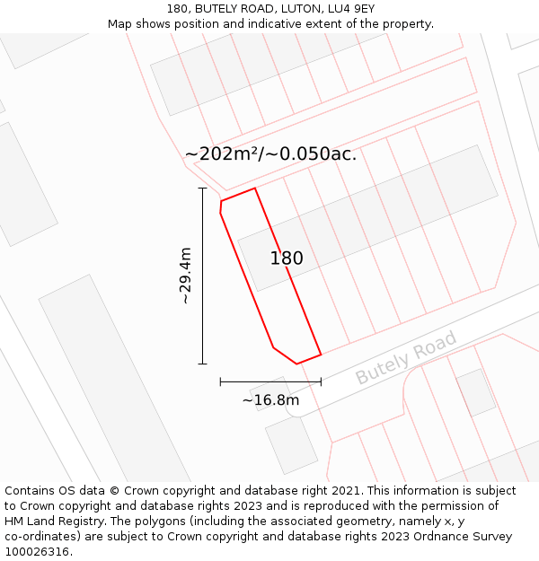 180, BUTELY ROAD, LUTON, LU4 9EY: Plot and title map
