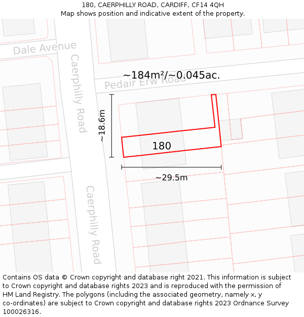 180, CAERPHILLY ROAD, CARDIFF, CF14 4QH: Plot and title map