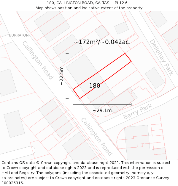 180, CALLINGTON ROAD, SALTASH, PL12 6LL: Plot and title map